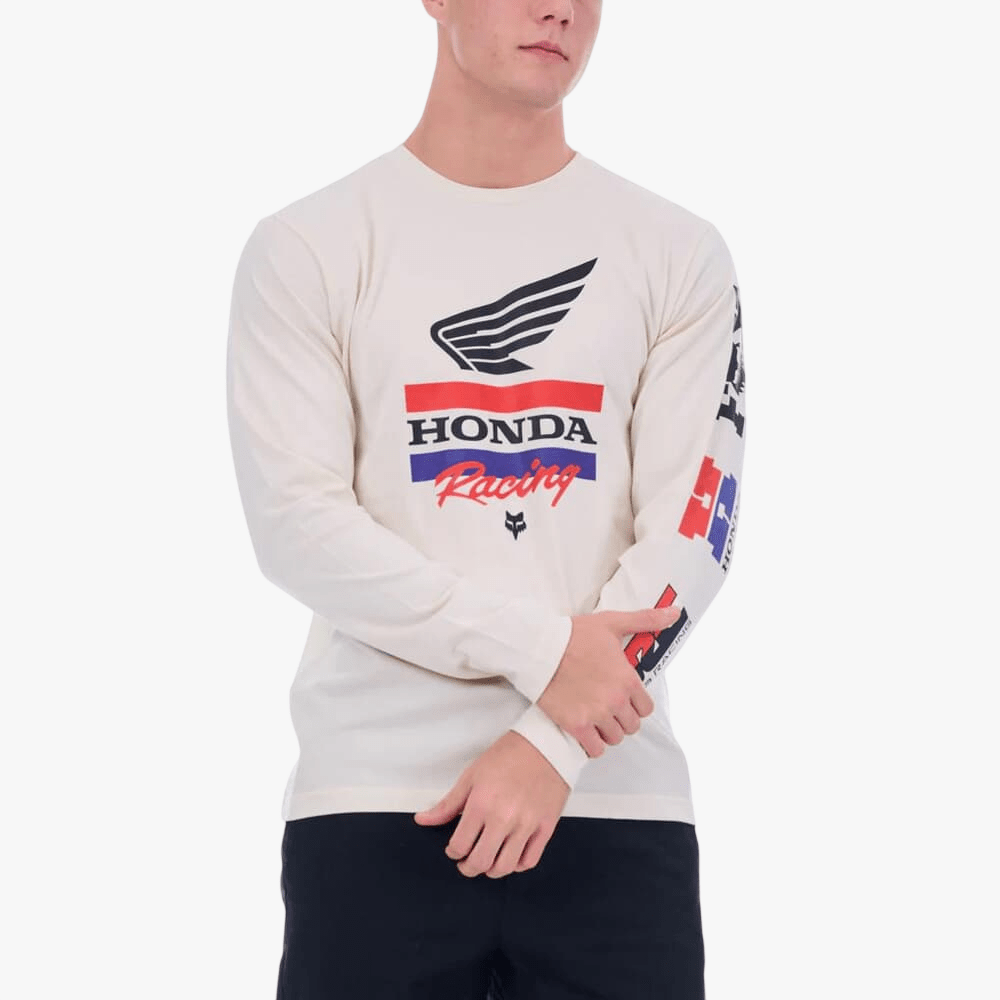 Fox Mens Honda Bar Long Sleeve Tee White Dune | Fox