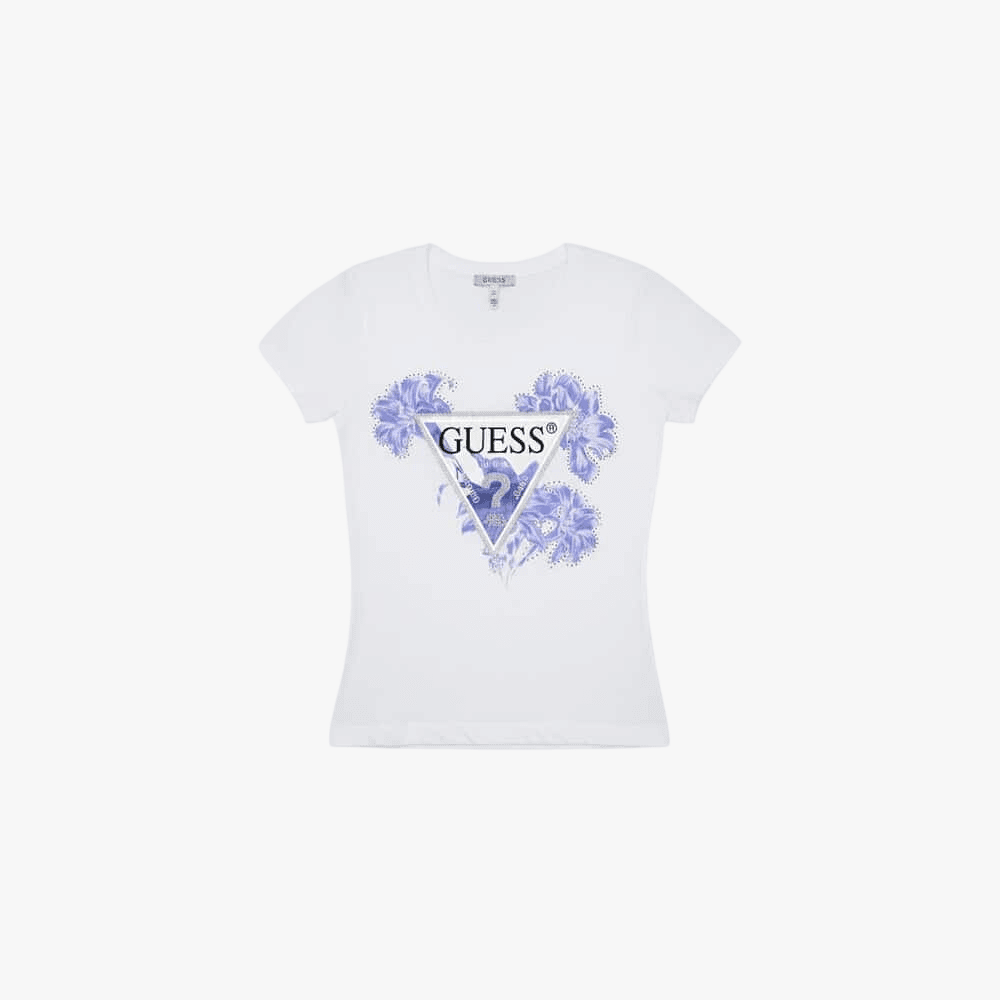 Guess Womens Flower Triangle Tee White | Guess