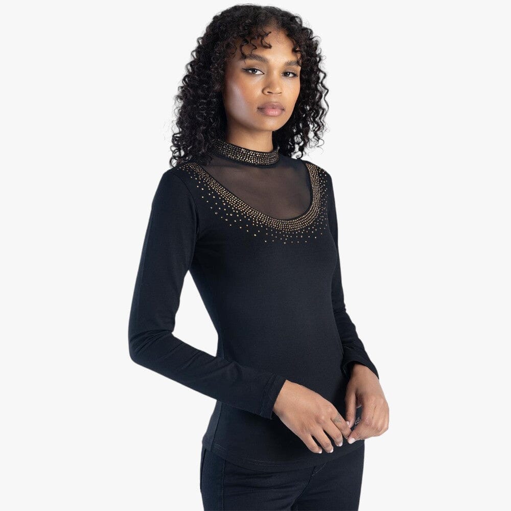 Sissy Boy Womens Bling Fashion Long Sleeve Top With Mesh Black Sissy Boy