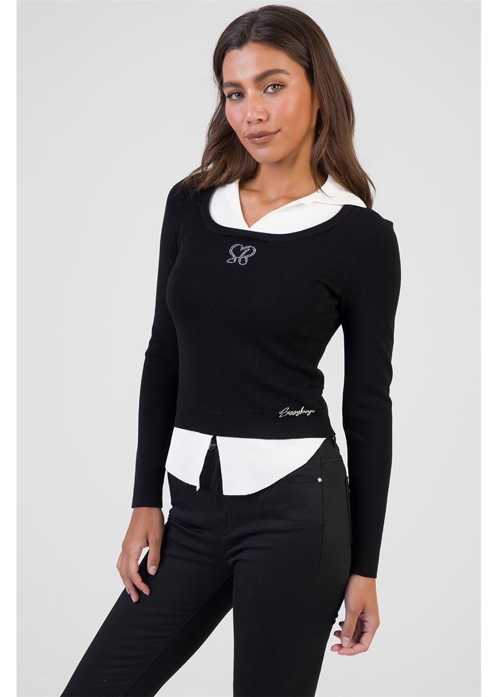 Sissy Boy Womens Hot Date Knit Top Black Off White | Sissy Boy