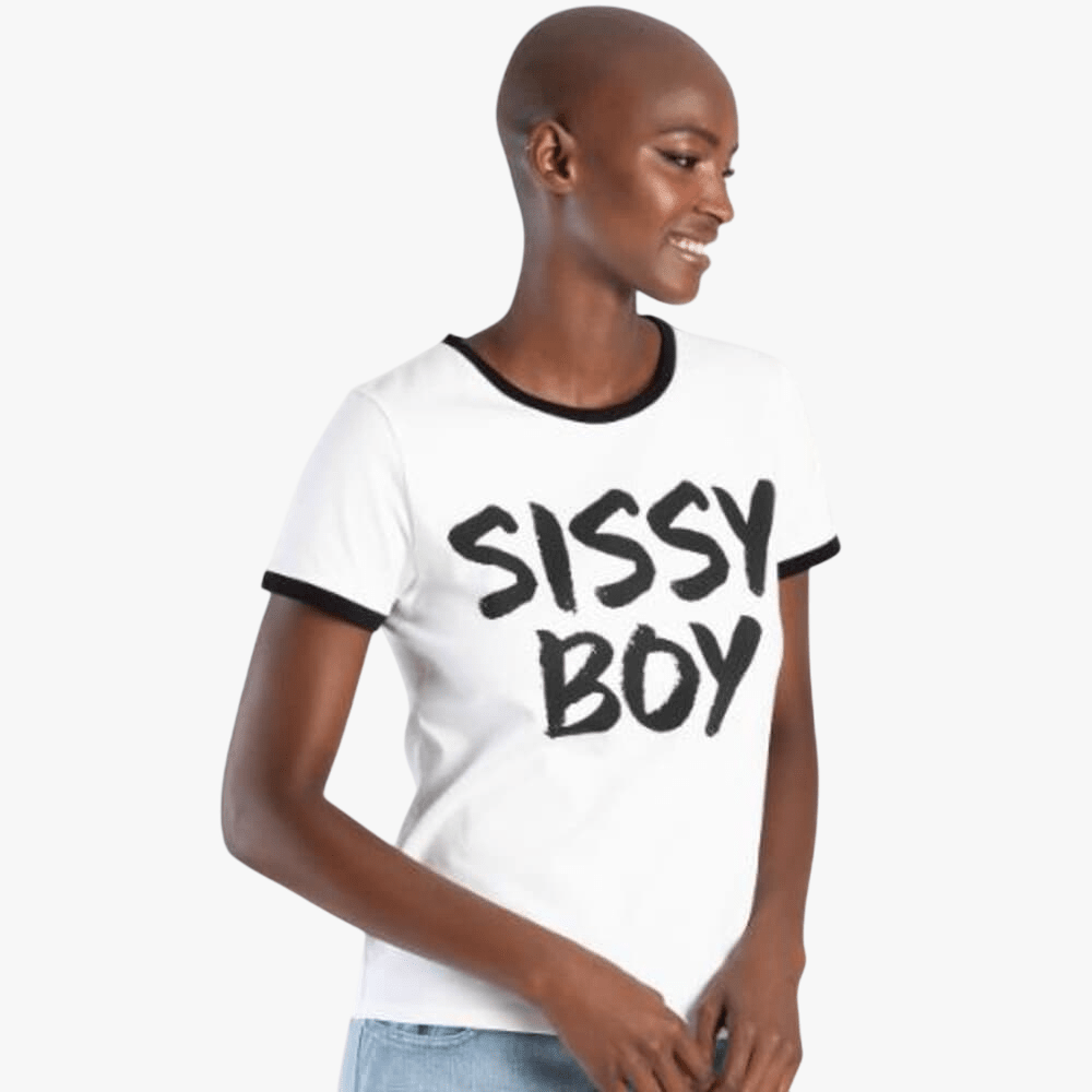Sissy Boy Womens Print Logo Short Sleeve Top Contrast Binding White | Sissy Boy