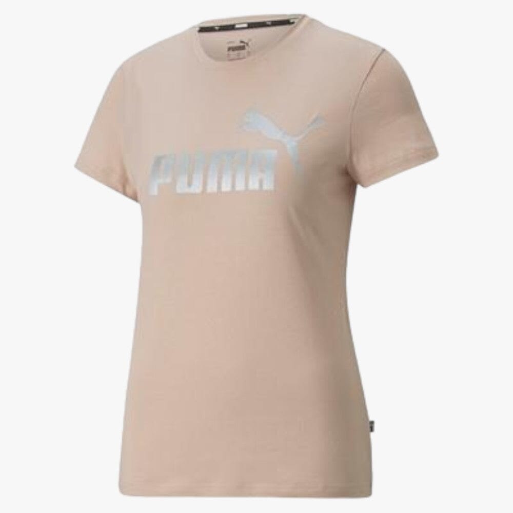 Puma Womens Ess+ Metallic Logo Short Sleeve Tee Rose Quartz | Puma