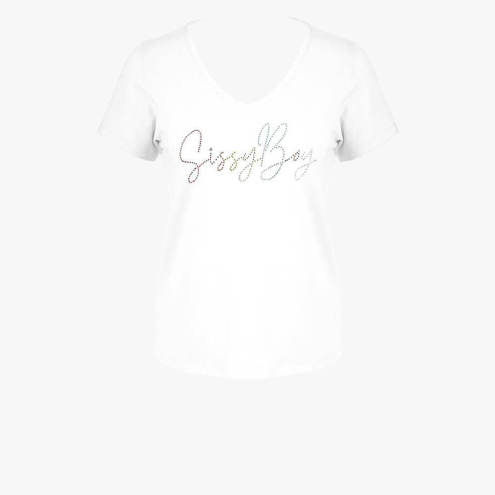 Sissy Boy Bling Logo V Neck Short Sleeve Top White | Sissy Boy