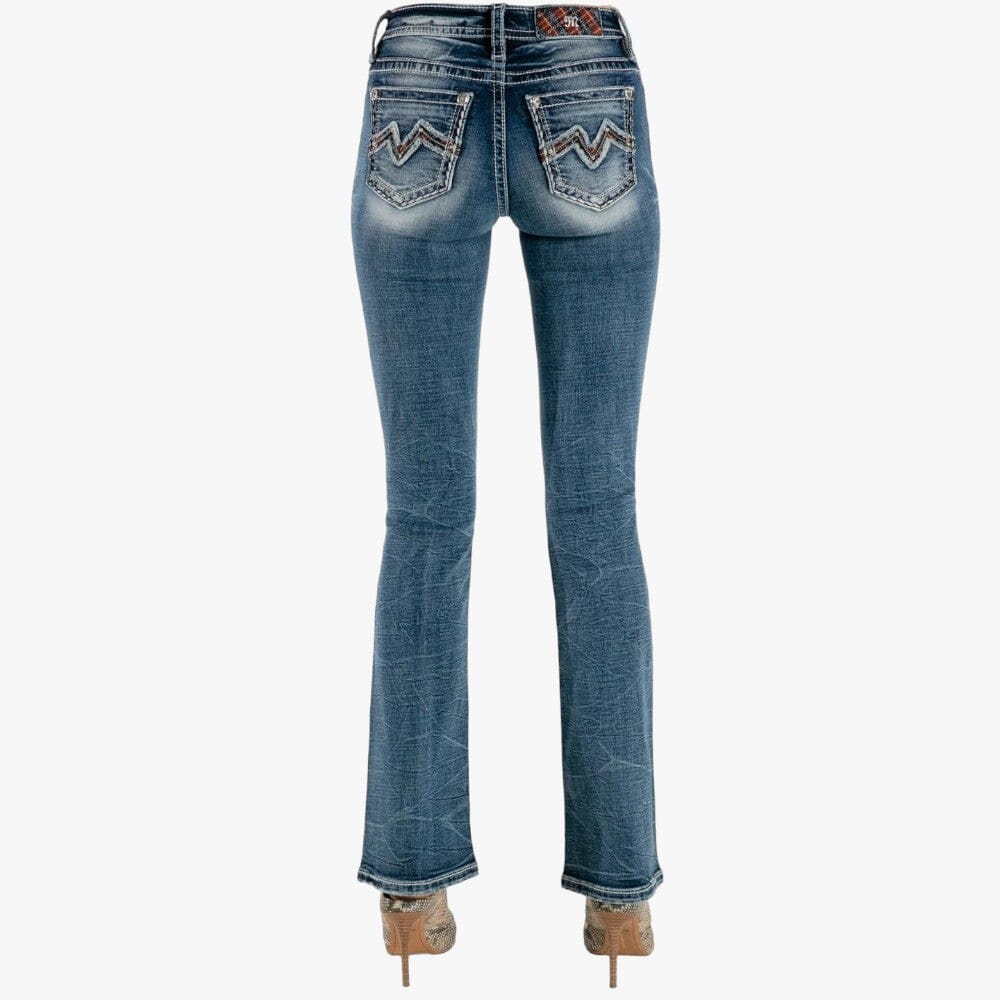 Miss Me Womens Classic Plaid Bootleg Jeans Blue Miss Me
