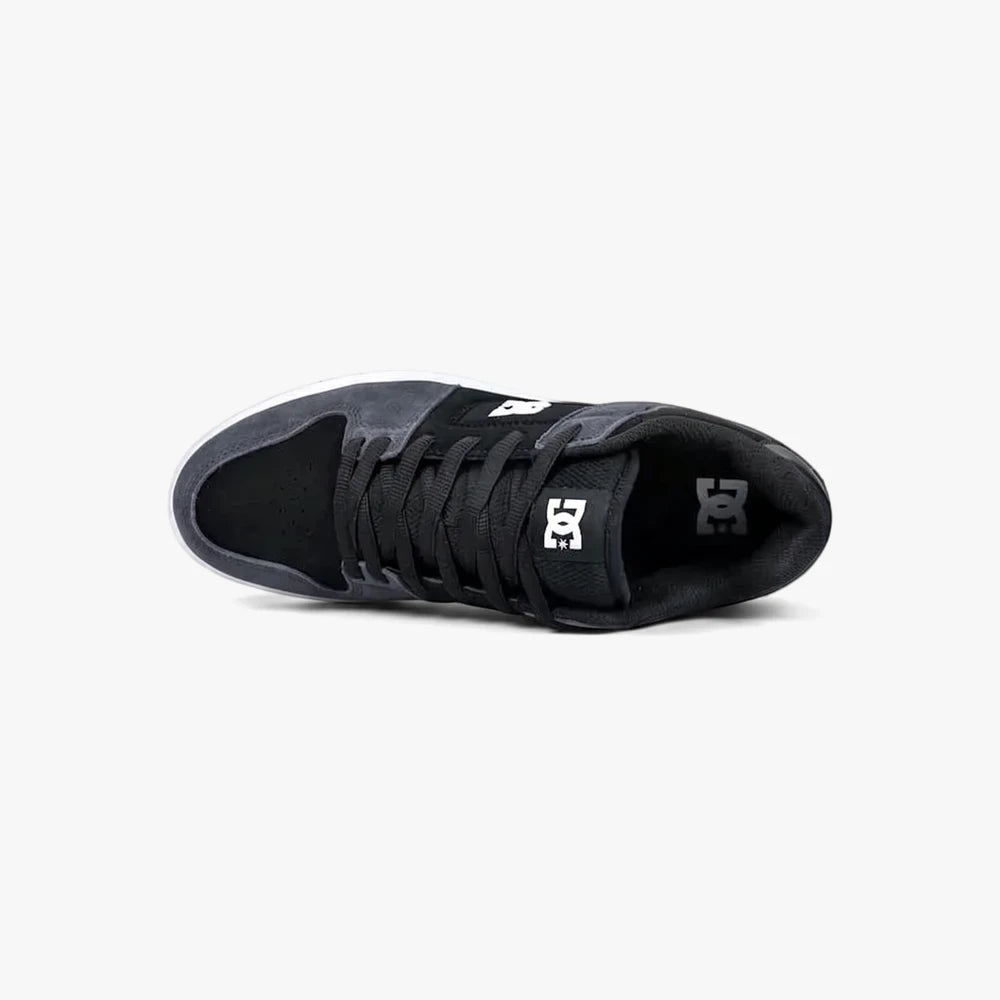 Dc Mens Manteca 4 Sneaker in grey, white, and black, displayed from a top-down perspective.