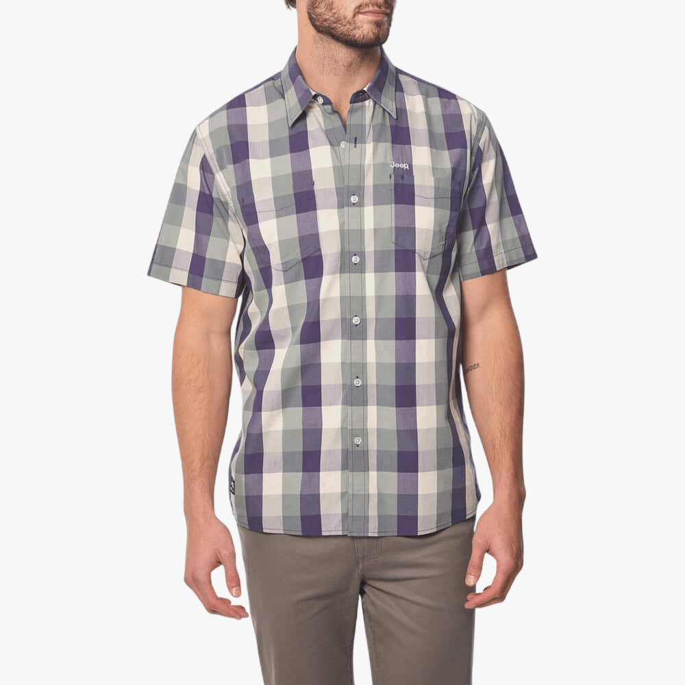 Jeep Mens Yd Short Sleeve Check Shirt Green | Jeep