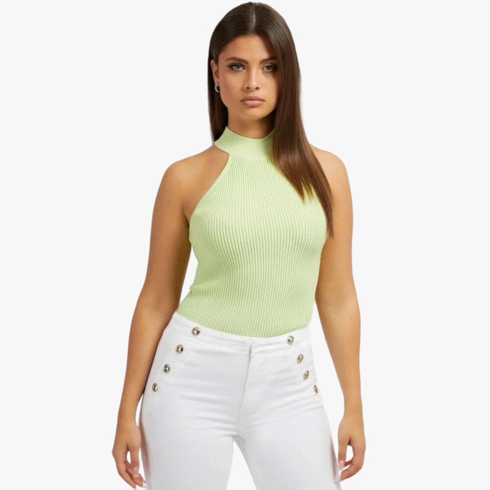 Guess Womens Shea Rib Mock Neck Sweat Light Green | Guess