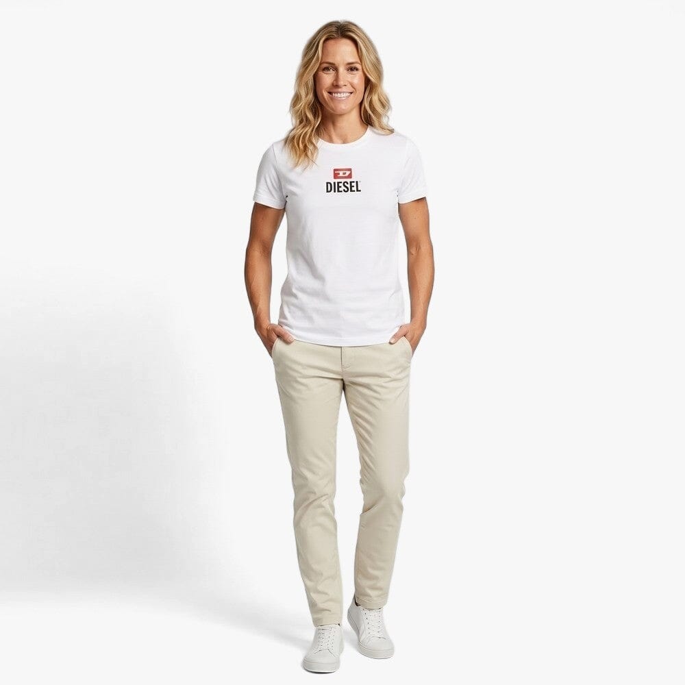 Diesel Womens Just Small New D Logo Tee White | Diesel