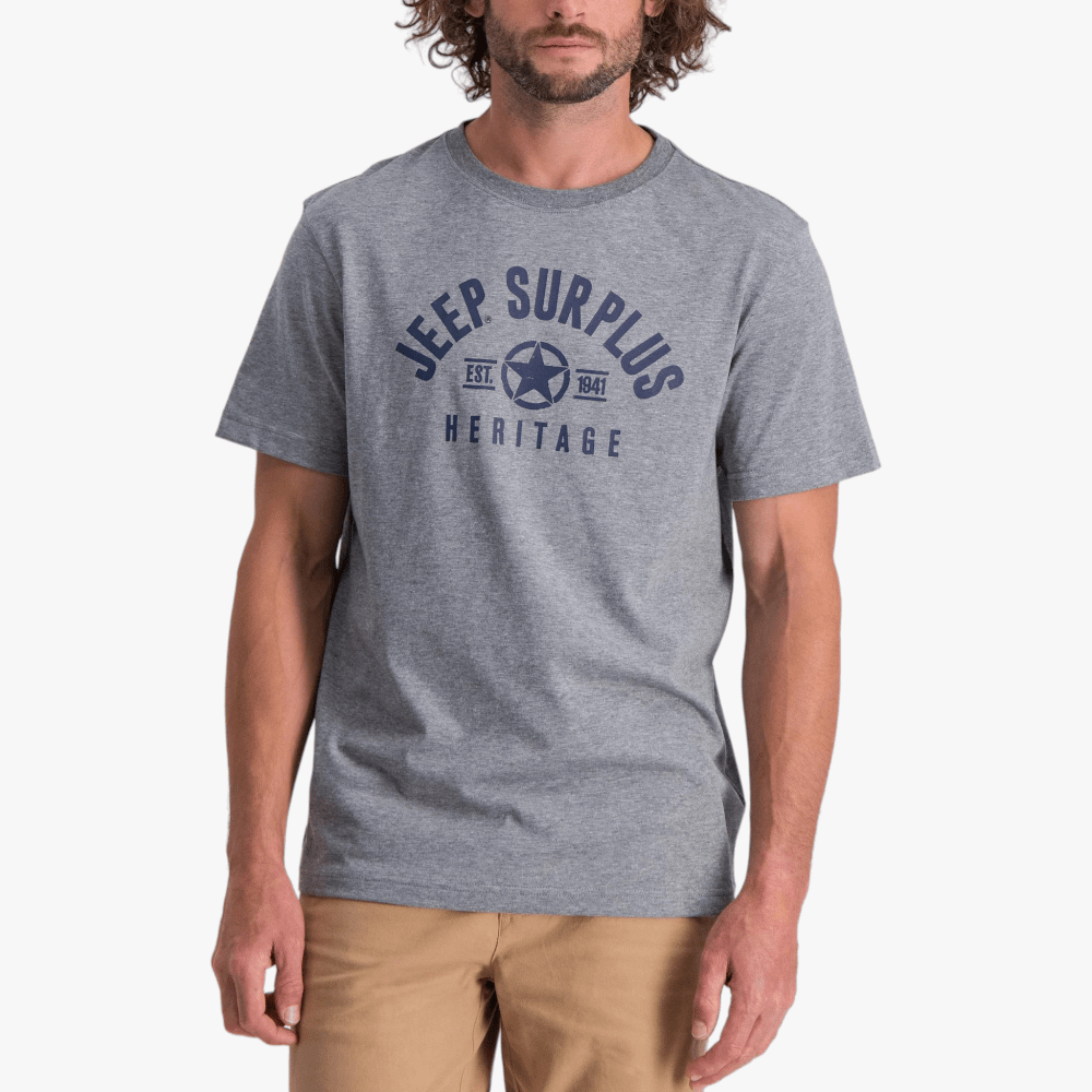 Jeep Mens Fashion Print Graphic Short Sleeve Tee Heather Grey Mel Jeep