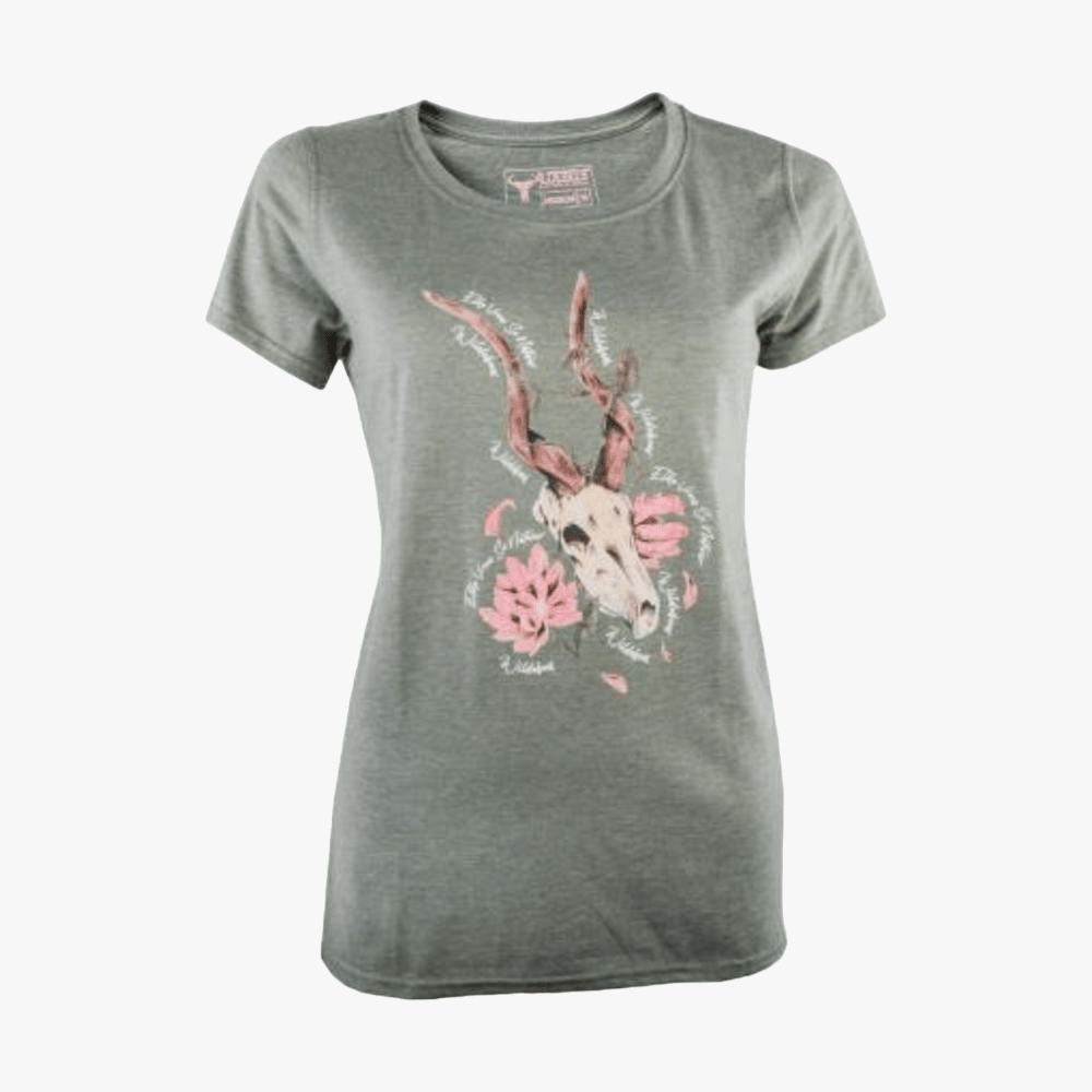Wildebees Womens Swirl Skull Short Sleeve Tee Sage Mel >1438-27 | Wildebees