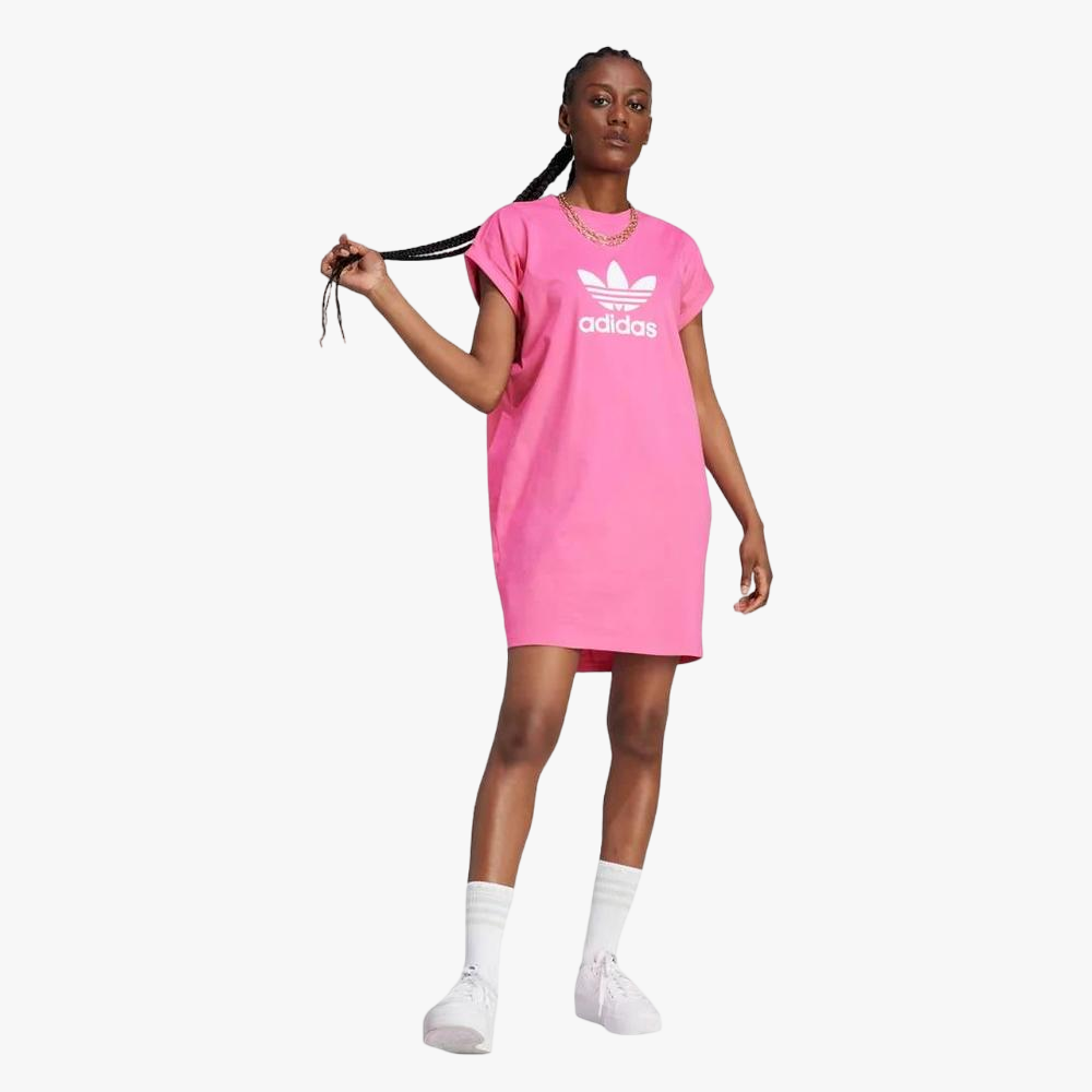 Adidas Adicolor Classics Trefoil Tee Dress Pink Fusion S Women Lifestyle Dresses color Pink Fusion size S