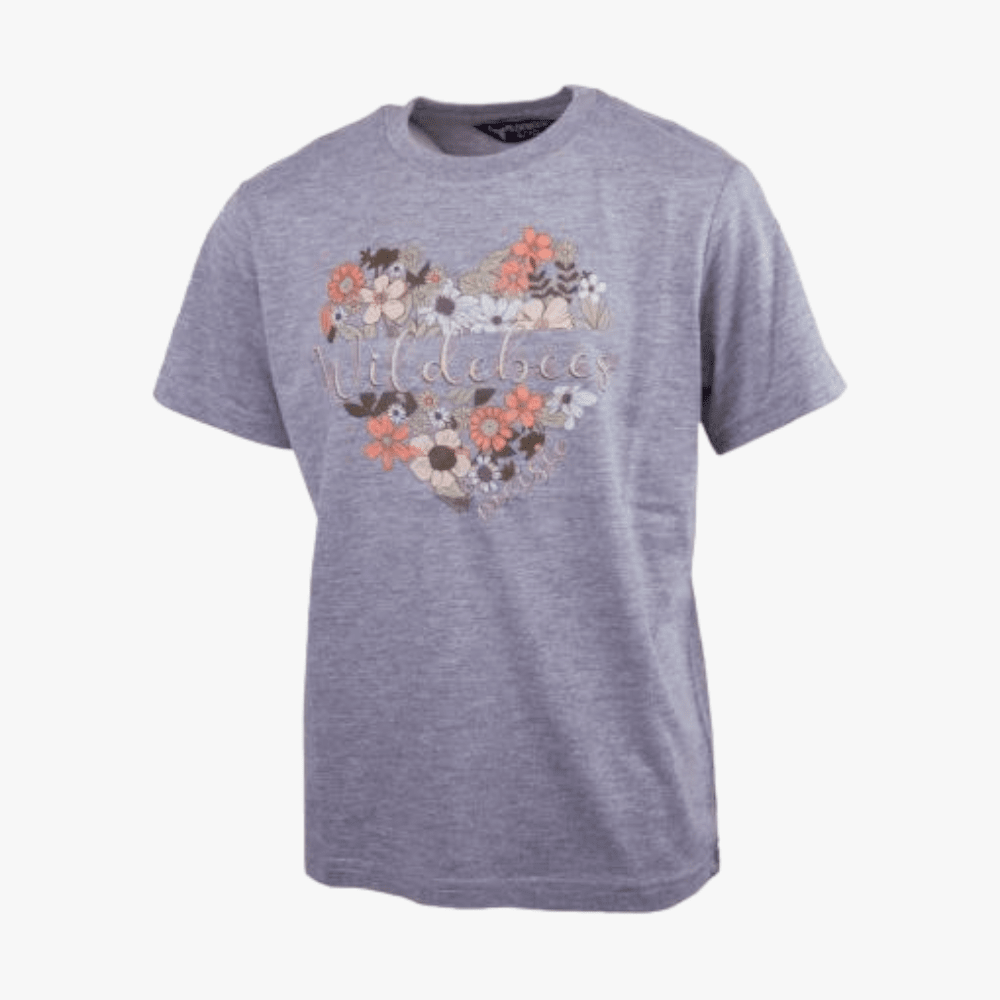 Wildebees Kids Floral Heart Short Sleeve Tee Grey Mel Wildebees