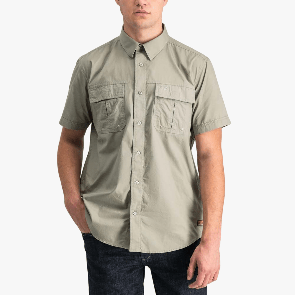 Jeep Mens Safari Short Sleeve Shirt With Back Vent Khaki | Jeep
