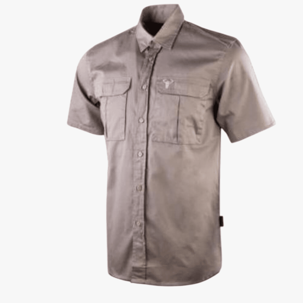 Wildebees Mens Cotton Short Sleeve Canvas Shirt Khak | Wildebees