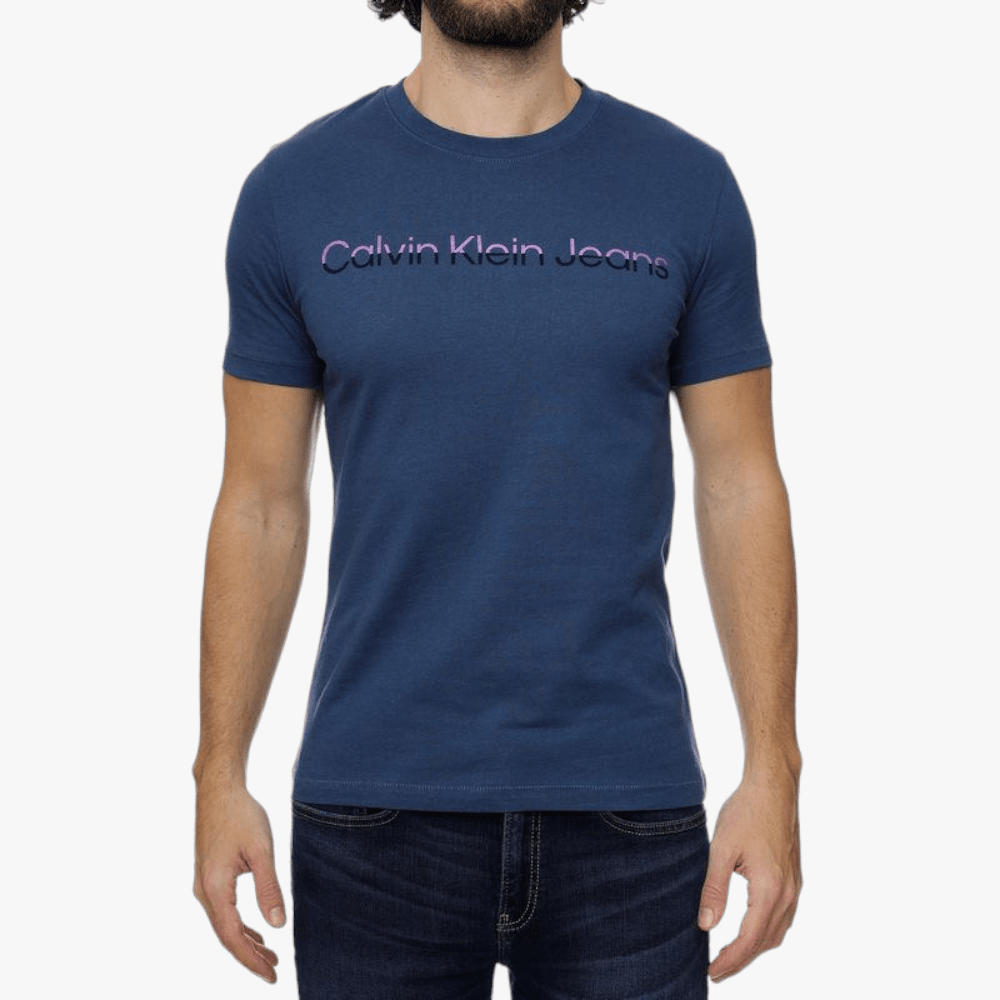 Calvin Klein Mens Ck Mixed Institutional Short Sleeve Tee Blue | Calvin Klein