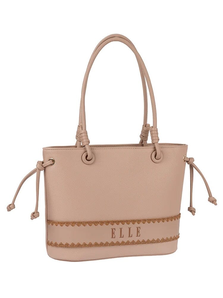 Elle Woven Shopper Tote Handbag Beige | Elle
