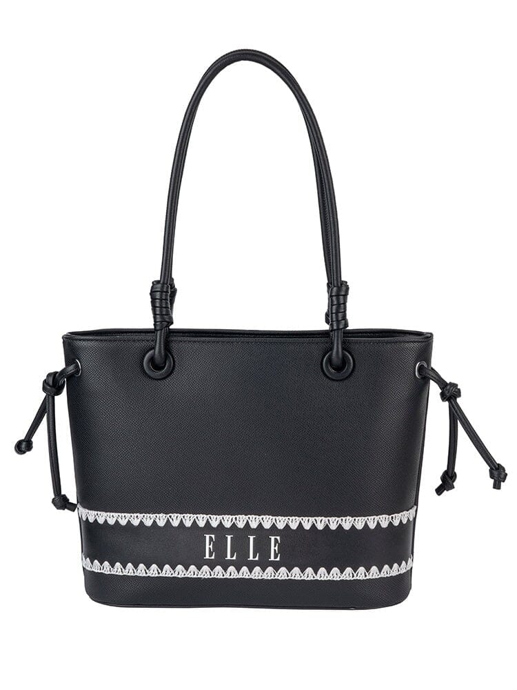 Elle Woven Shopper Tote Handbag Black | Elle