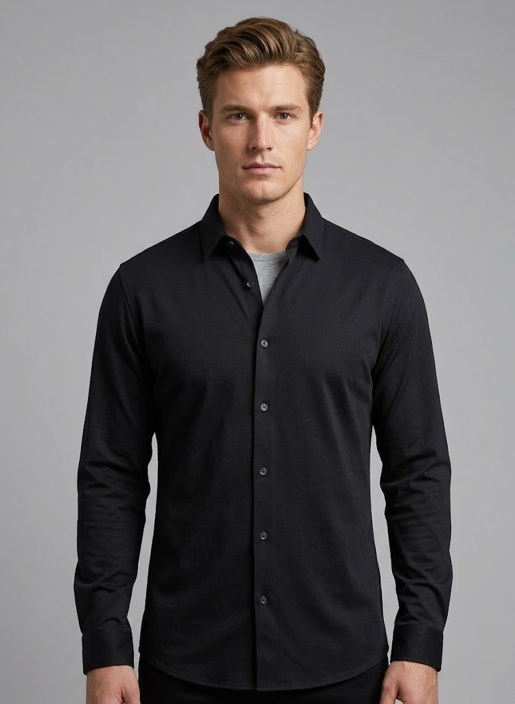Enrico Coveri Roma Long Sleeve Button Up Golfer Black