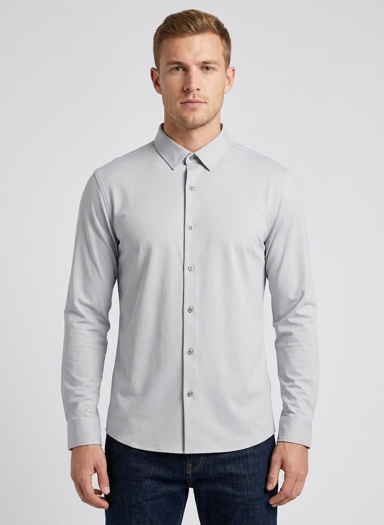 Enrico Coveri Roma Long Sleeve Button Up Golfer Silver
