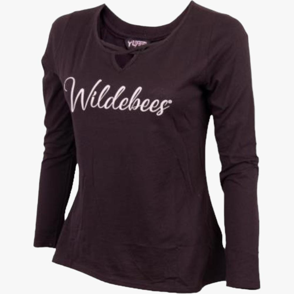 Wildebees Womens Cross Neck Hi Lo Slub Swing Tee Black Wildebees