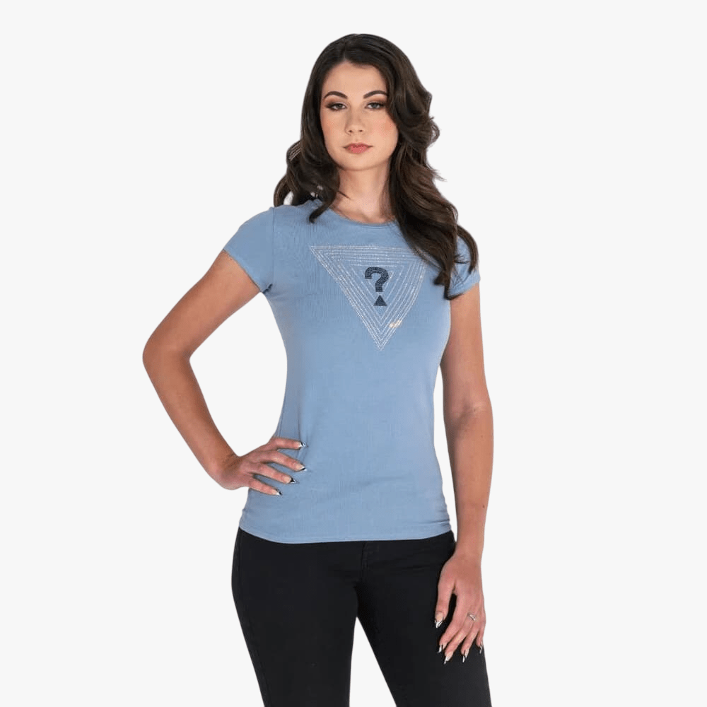 Guess Womens Triangle Maze Short Sleeve Tee Blue | Guess