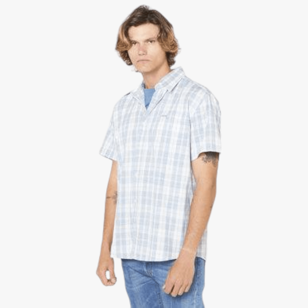 Jeep Mens Shay Check Short Sleeve Shirt Blue | Jeep