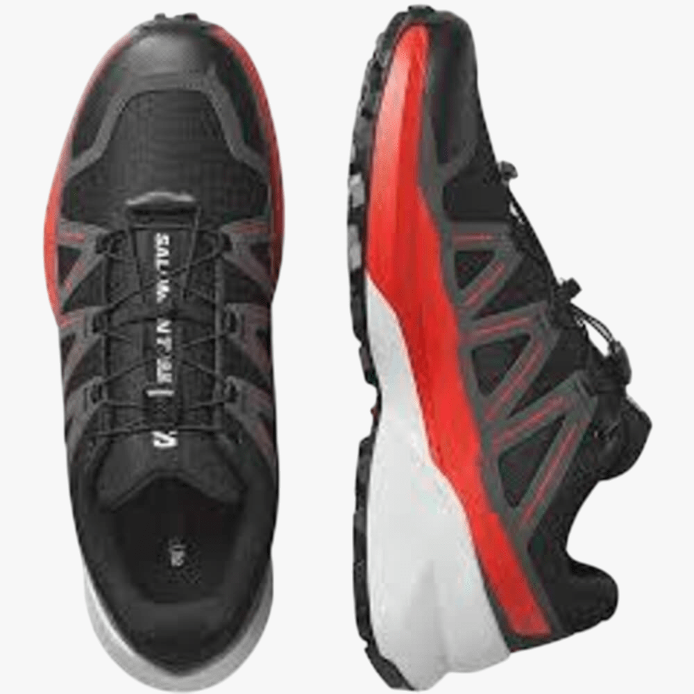 Salomon Mens Speedcross Peak Trail Sneaker Black Asphalt Fiery Red | Salomon