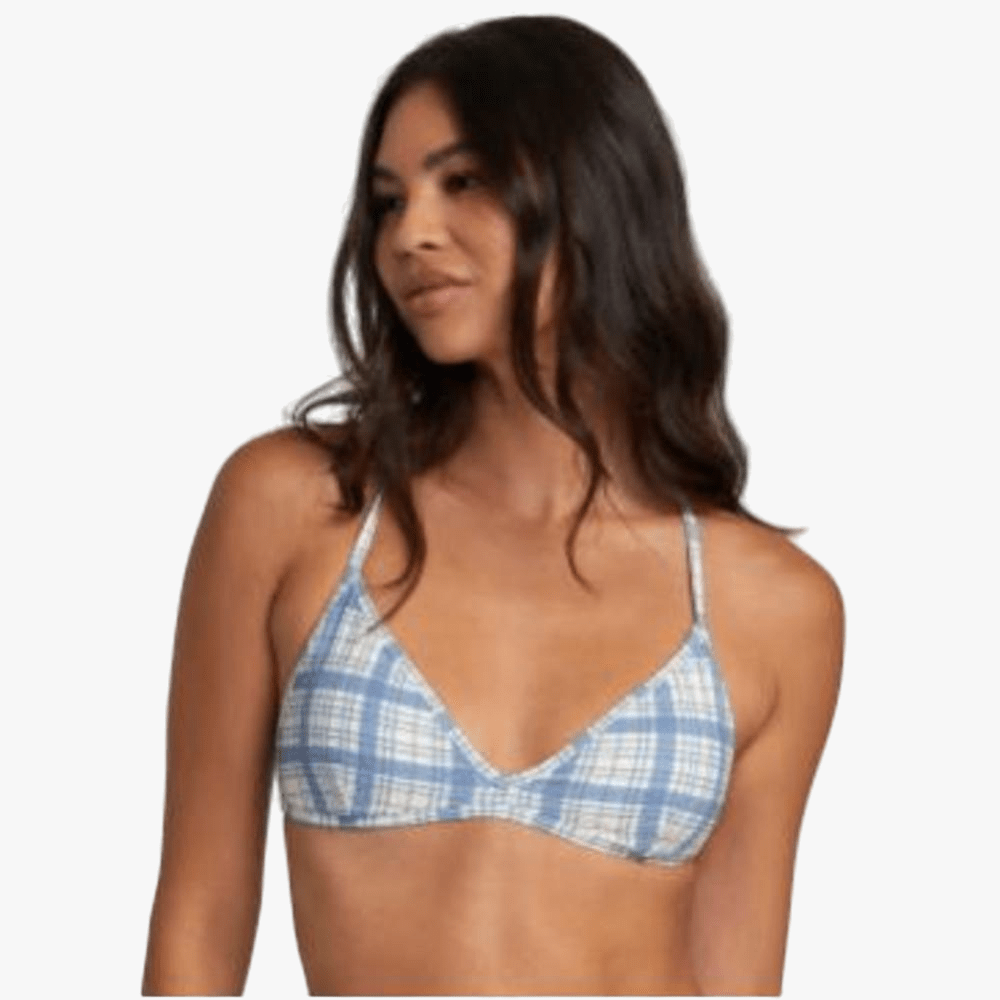Rvca Womens Vintage Plaid Crossback Bikini Top Blue | Rvca