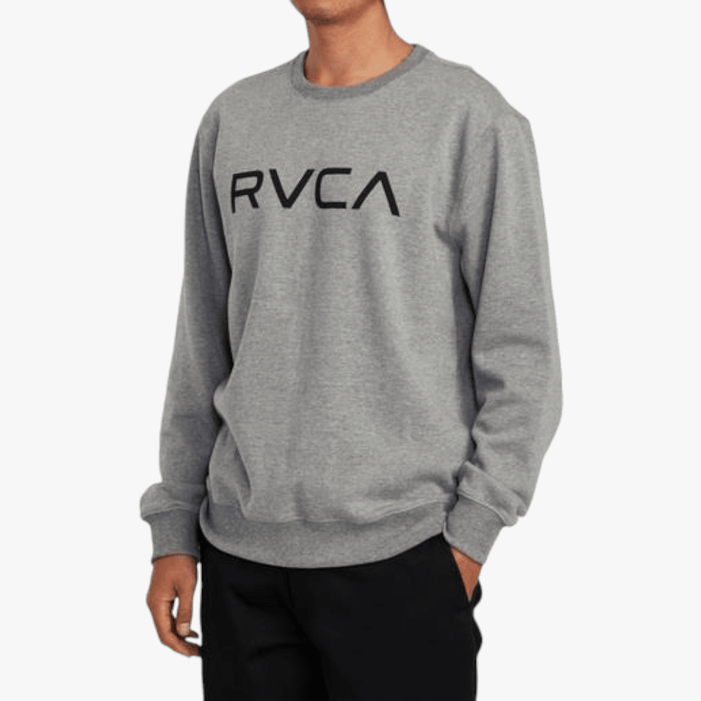 Rvca Mens Big Rvca Logo Crew Sweater Athletic Heather Grey Rvca