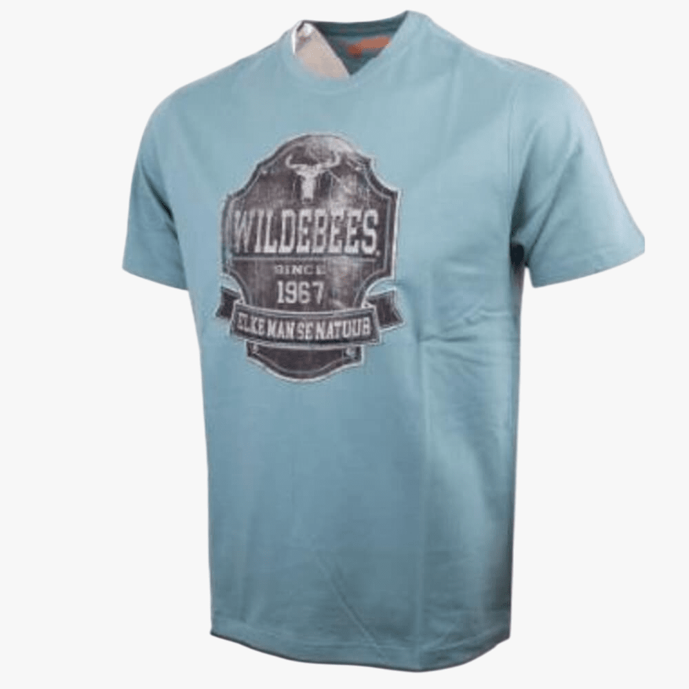 Wildebees Mens Metal Shield Short Sleeve Tee Cadet Blue | Wildebees