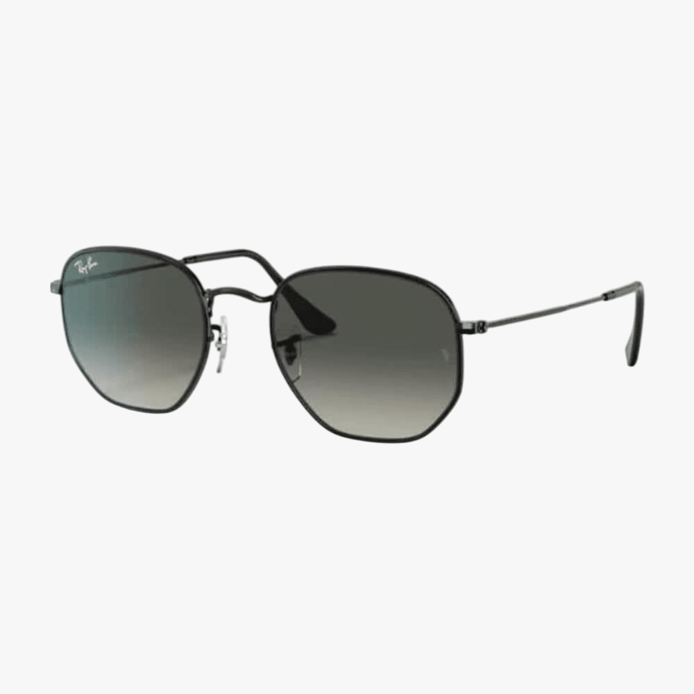 Rayban Unisex Hexagonal Black Steel Frame Gradient Grey Lens Sunglass | Rayban