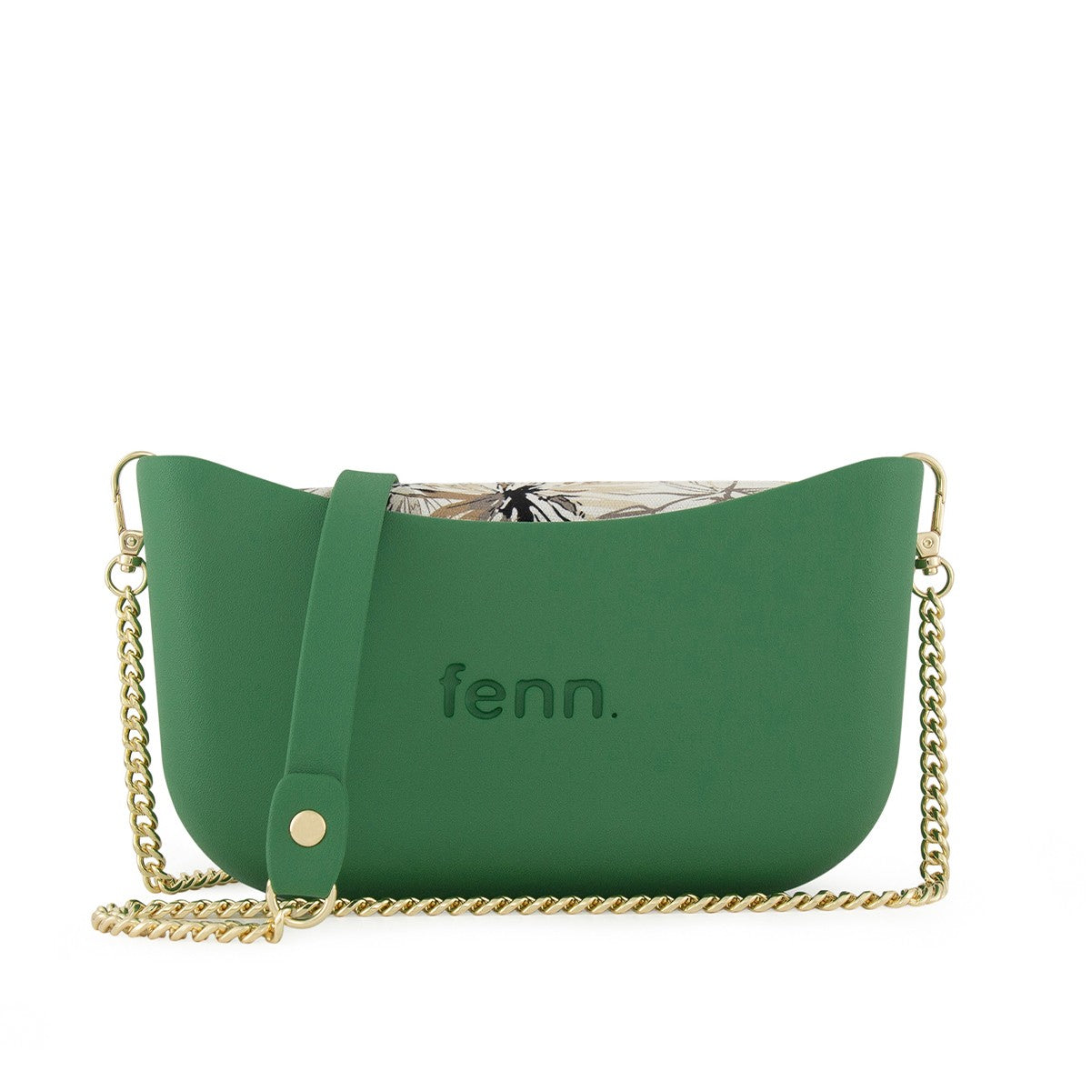 Fenn Classic Handbag Rainleaf Green-Pattern Inner-Gold Zip- Chain Strap