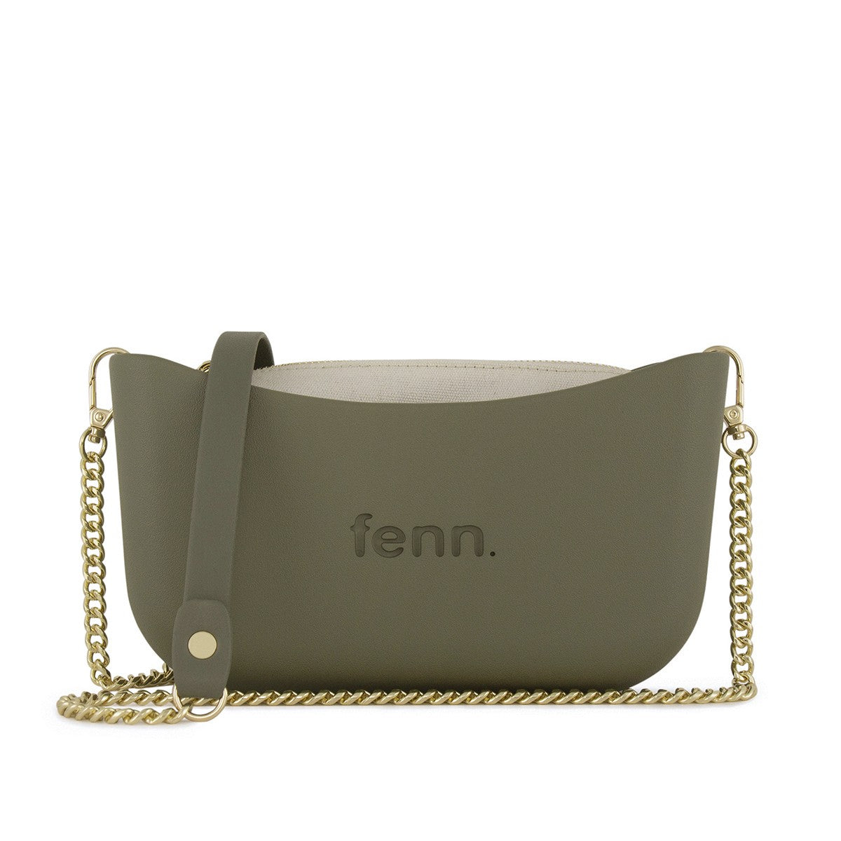 Fenn Classic Handbag Watercress-Bone Inner-Gold Zip-Chain Strap