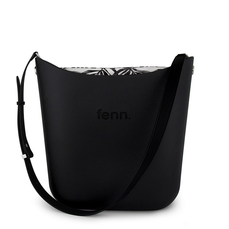 Fenn Elegant Fenn Handbag Black Pattern Inner Silver Zip Black Flat Adjustable Strap