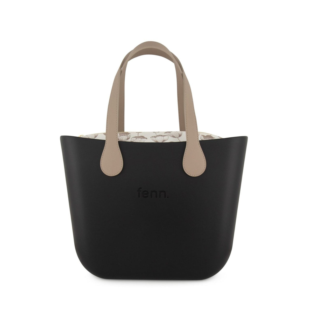 Fenn Original Handbag-Black-Pattern Inner-Gold Zip-Light Stone Flat Handle