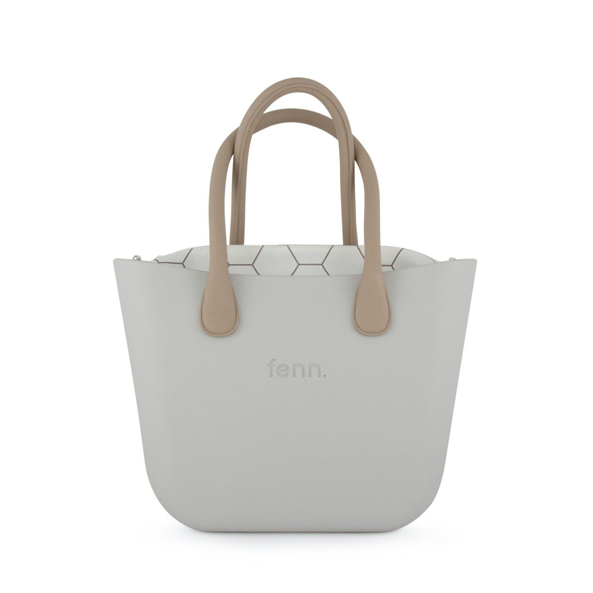Fenn Original Handbag Ice Grey Pattern Inner Silver Zip Light Stone Round Handles