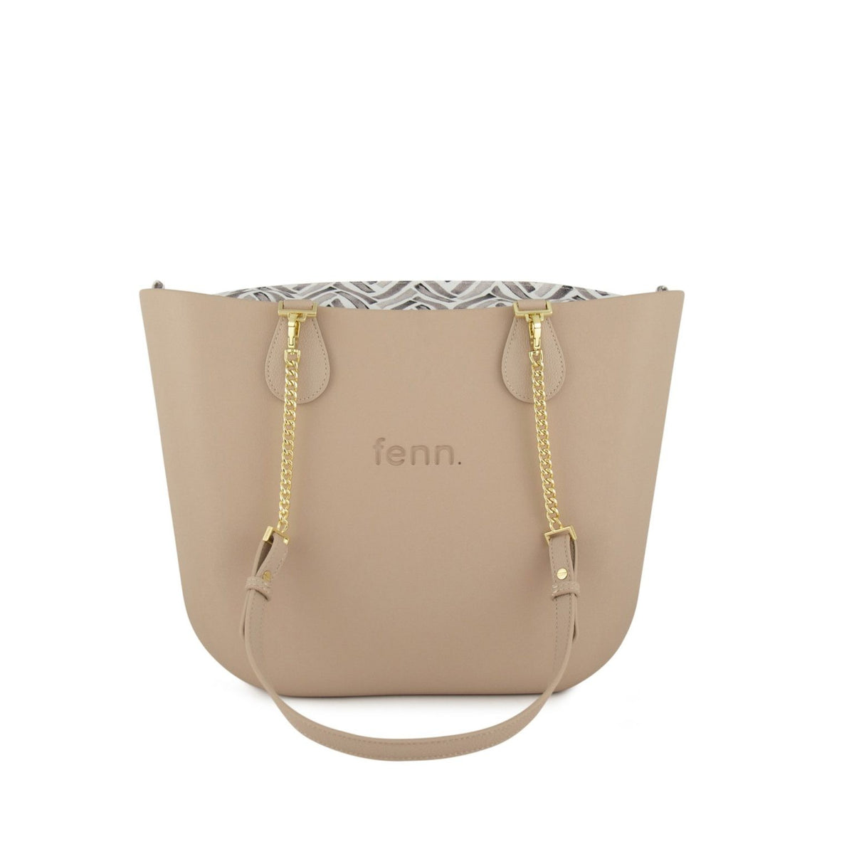 Fenn Original Handbag– Sand-Pattern Inner-Gold Zip-Sand/Gold Chain Handle