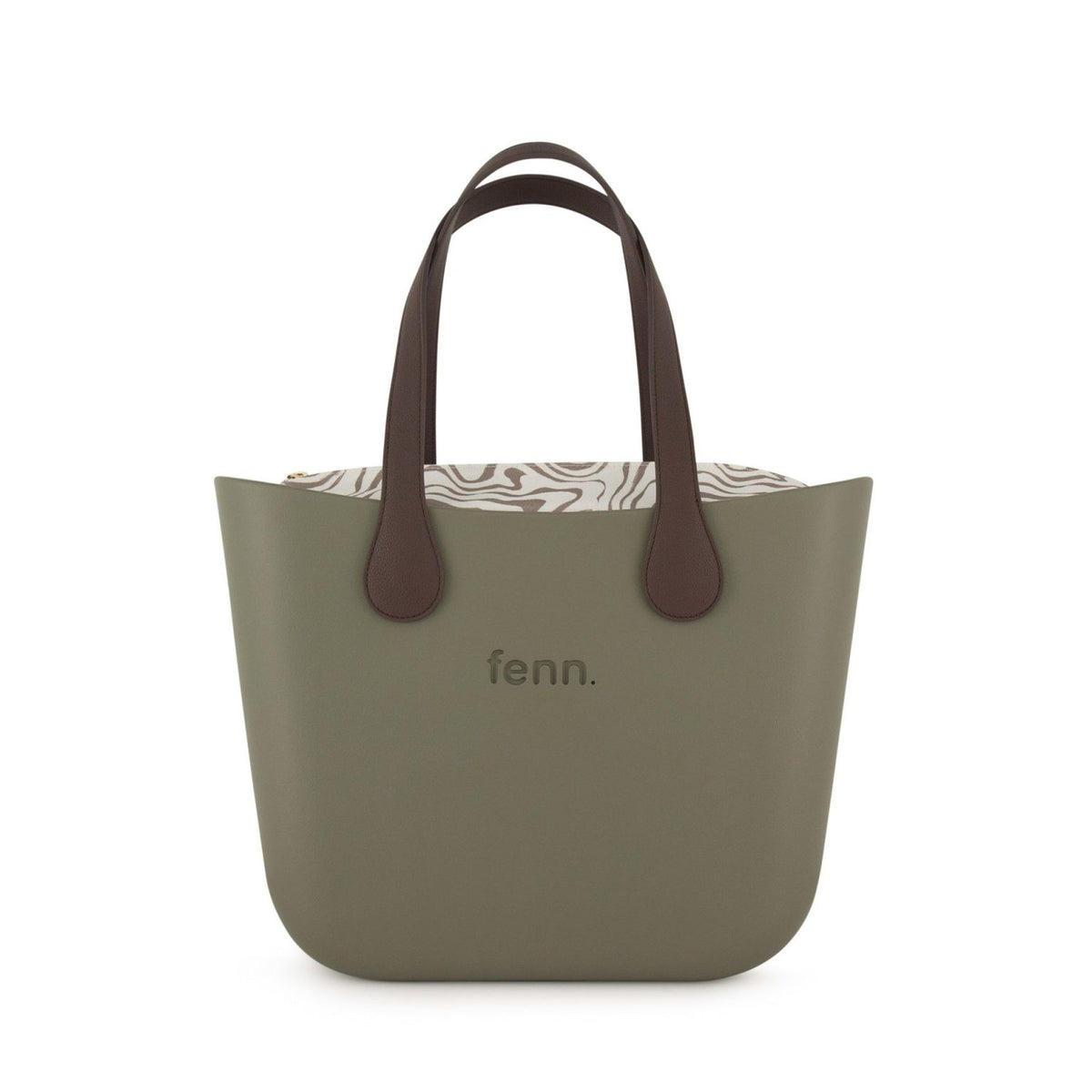 Fenn Original Handbag Watercress Pattern Inner Gold Zip Choc Flat Handles