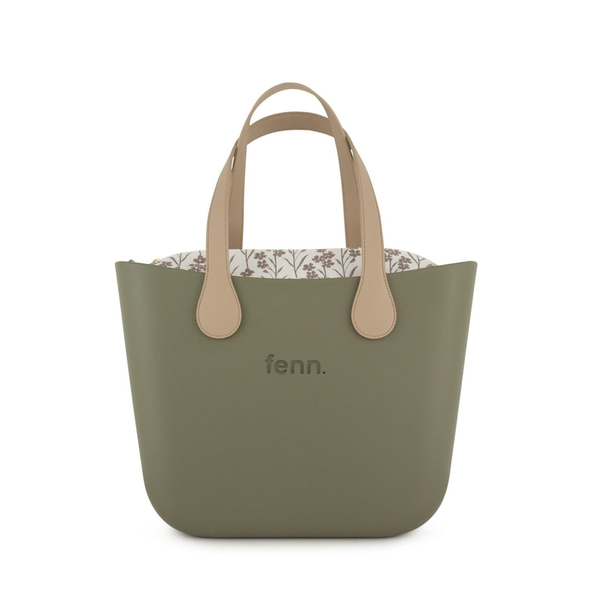 Fenn Original Handbag Watercress-Pattern Inner-Gold Zip-Light Stone Flat Handle