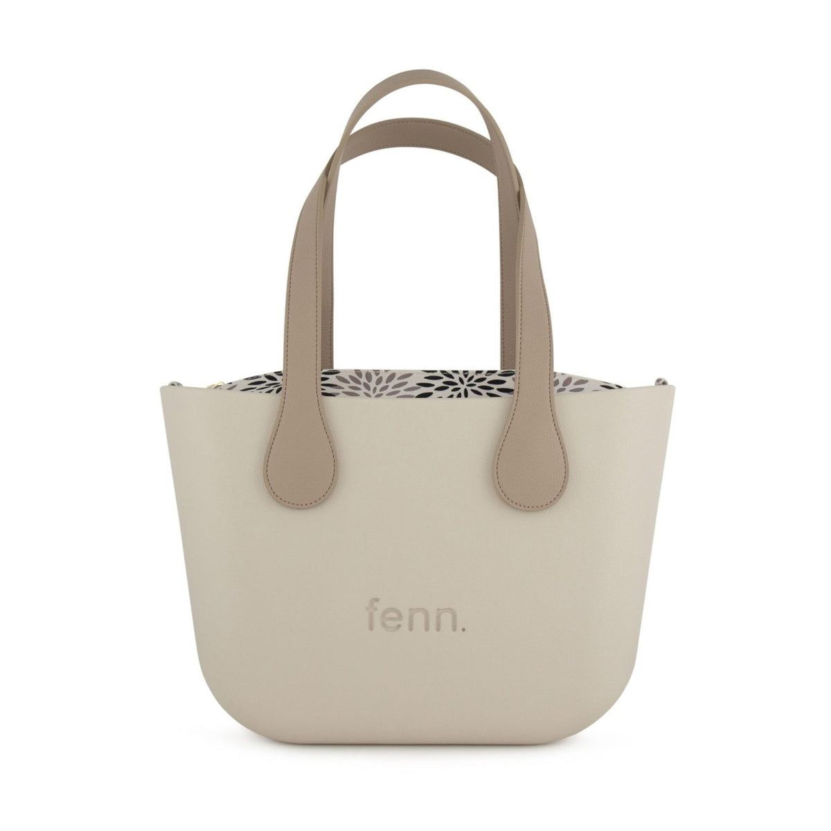 Fenn Petite Handbag Champagne-Pattern Inner-Gold Zip -Light Stone Flat Handles