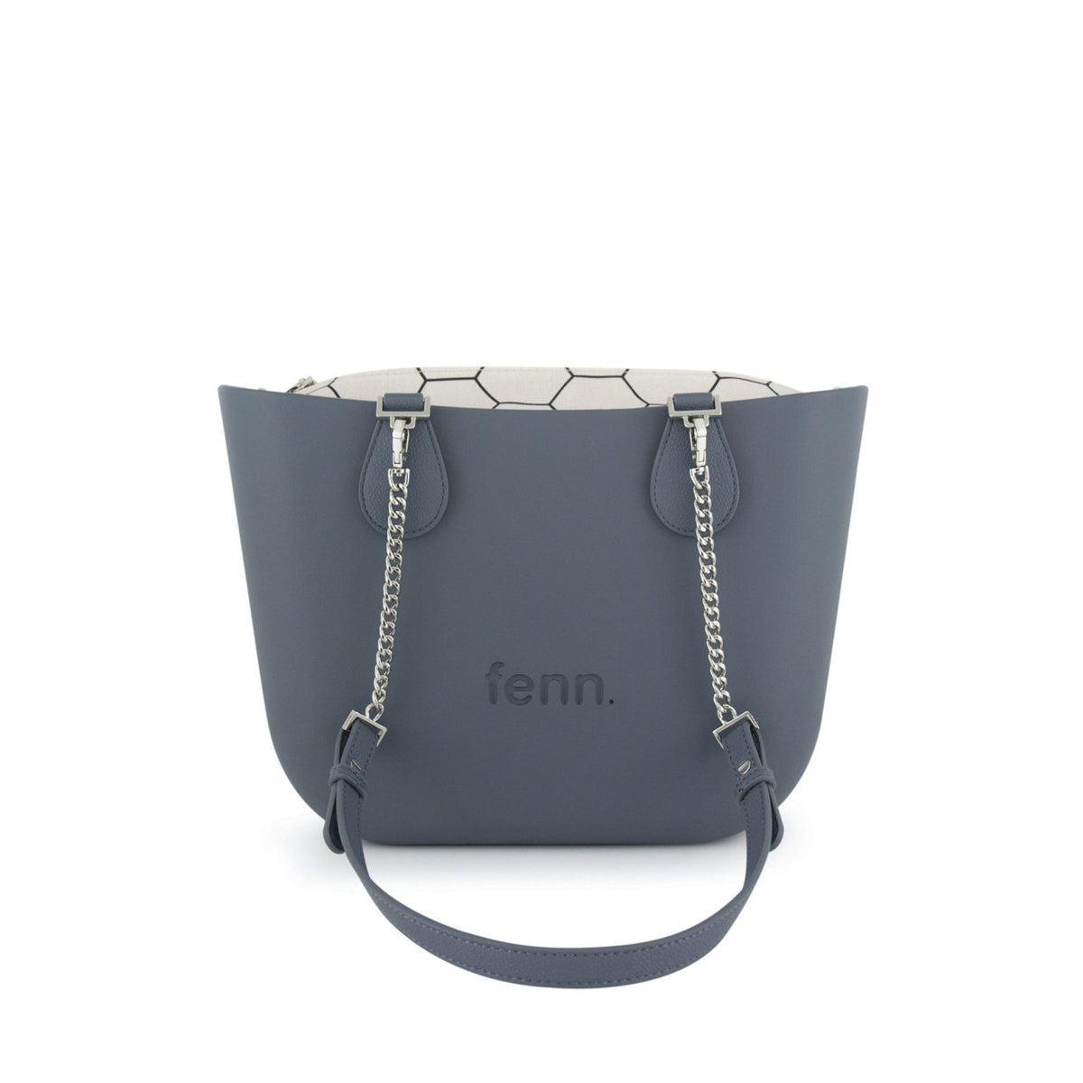 Fenn Petite Handbag Denim-Pattern Inner-Silver Zip-Denim/Silver Chain Handle