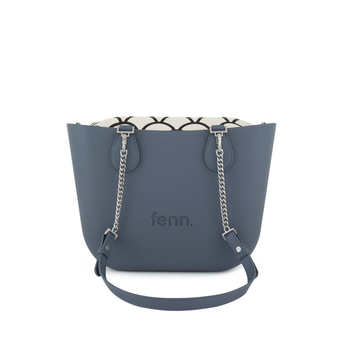 Fenn Petite Handbag Denim– Pattern Inner – Silver Zip –Denim/ Siver Chain Handle