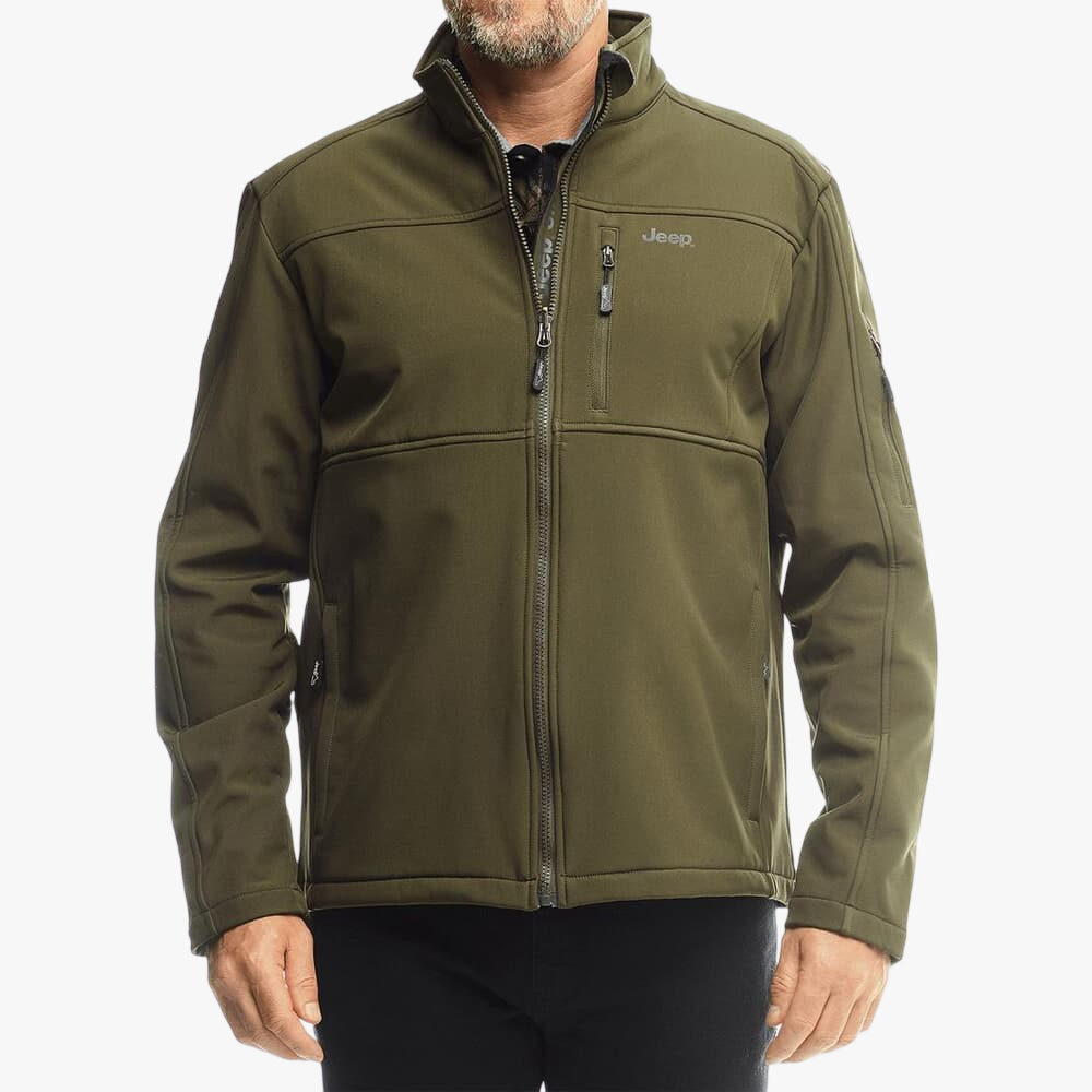 Jeep Mens Funnel Neck Soft Shell Jacket Olive