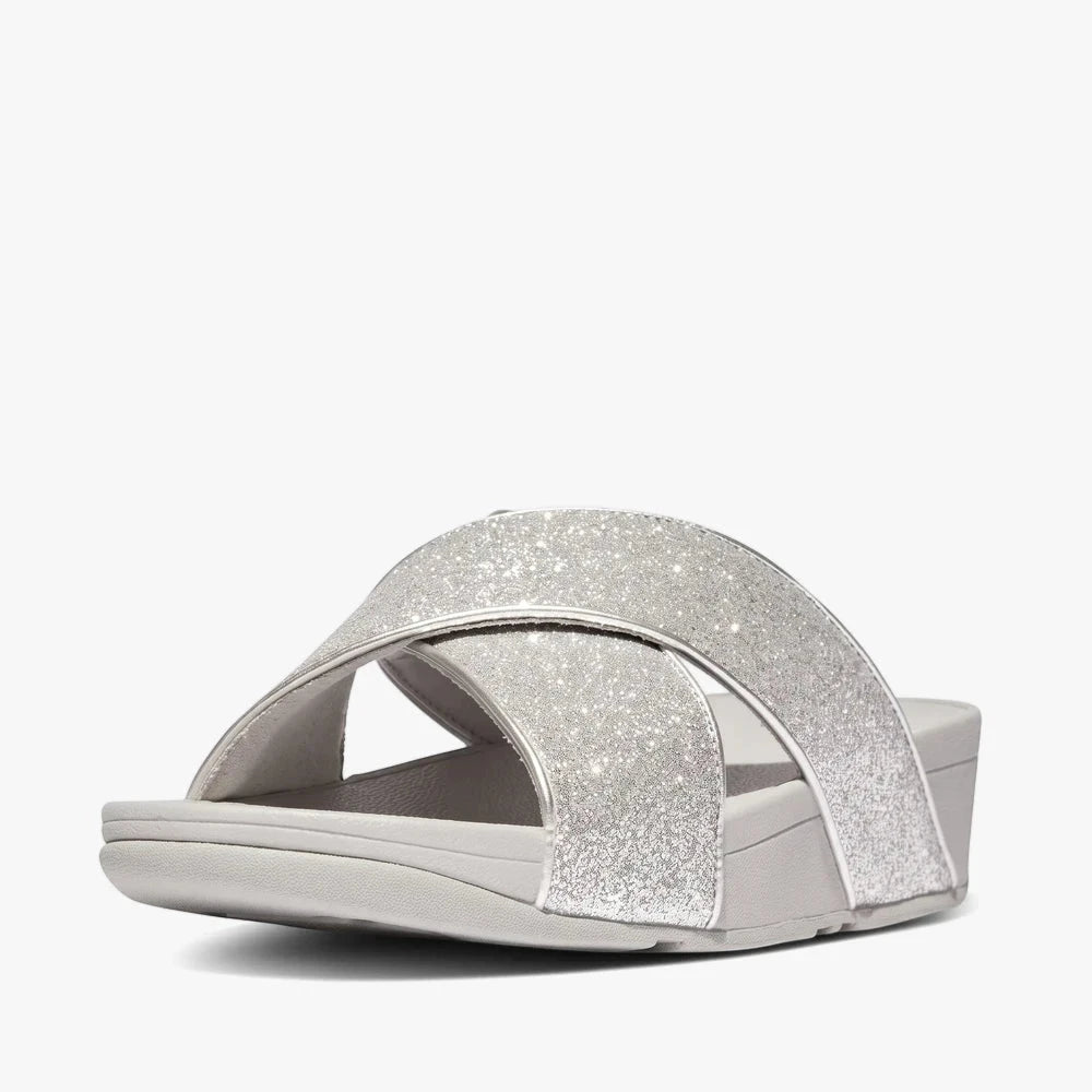 Fit Flop Womens Glitterdust Cross Slides Silver | Fit Flop