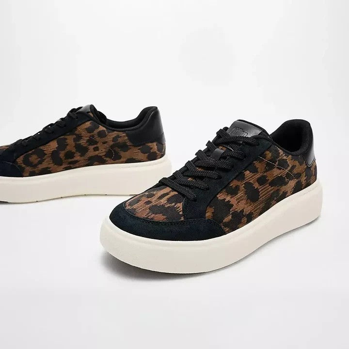 Fit Flop Womens Rtg Leopard Suede Sneaker Black Chocmix