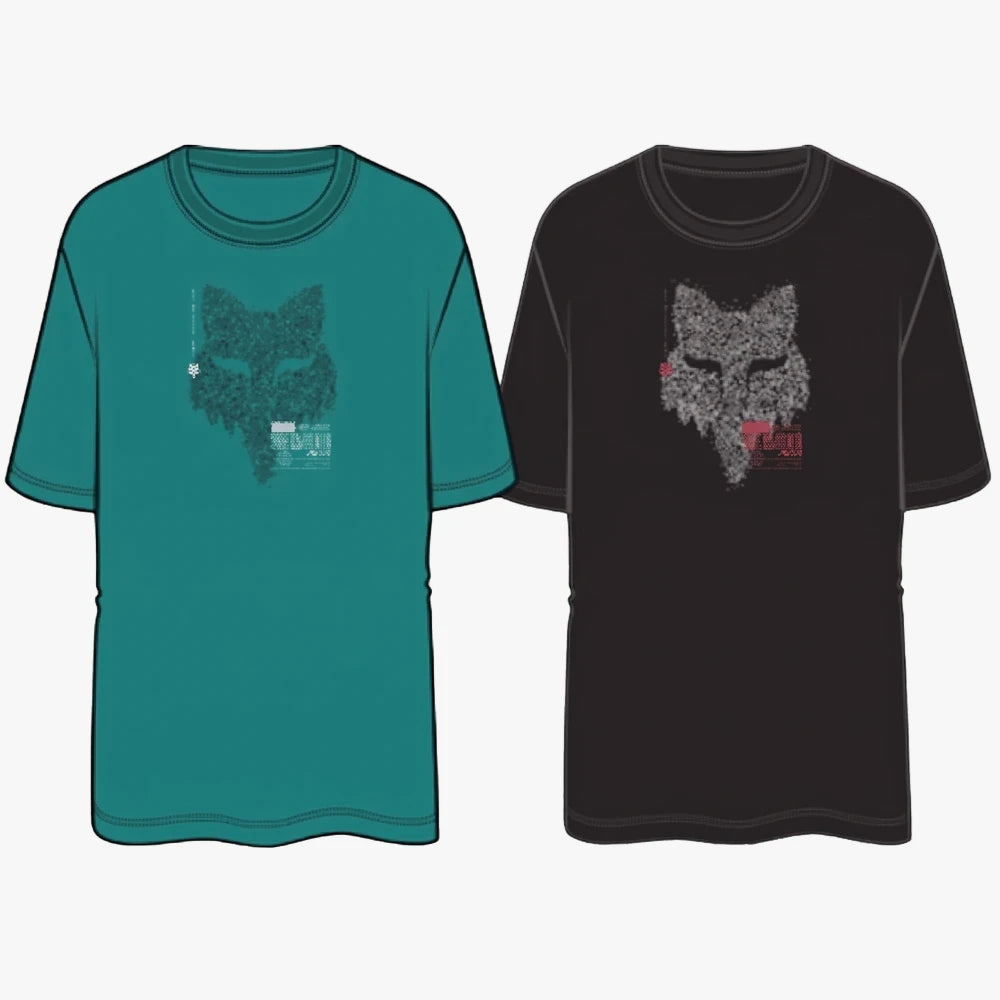 Two Fox Girls Boxed Future short sleeve tees, one black and one teal, both featuring a stylized fox head graphic.