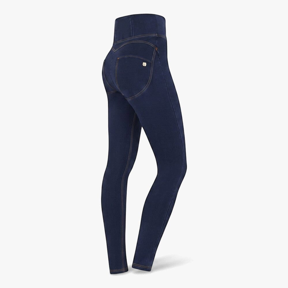Freddy Womens Dark Blue Yellow Stitch Curvy High Waist Long Length | Freddy