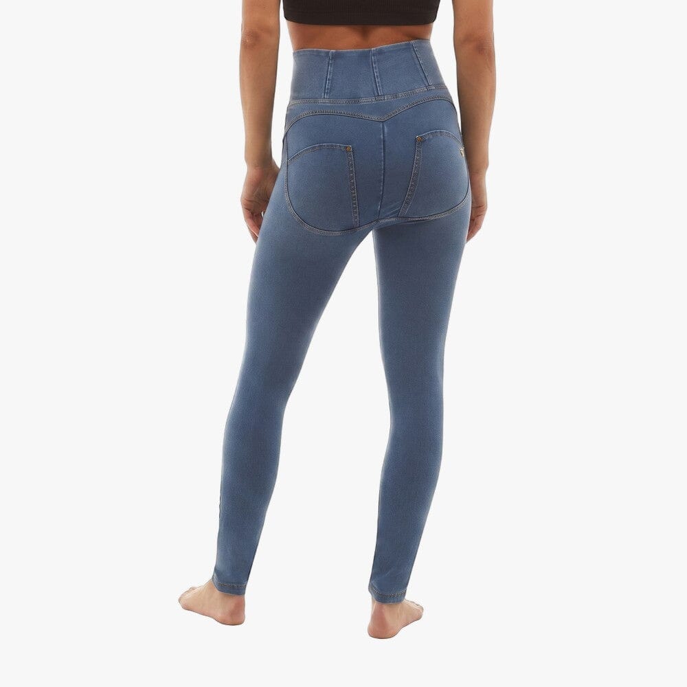 Freddy Womens Light Blue Yellow Stitch Curvy High Waist Long Length Jean | Freddy
