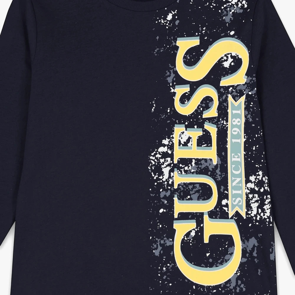 Guess Boys short sleeve tee in navy with a yellow and white &