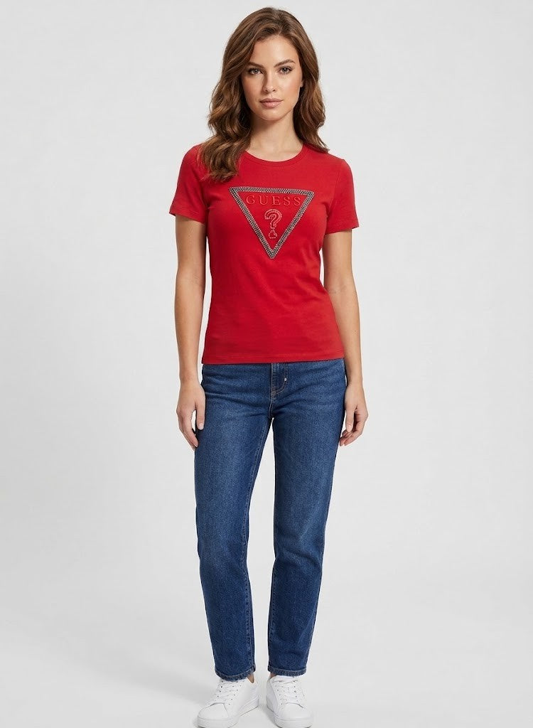 Guess Womens Charlee Bling Tee Red